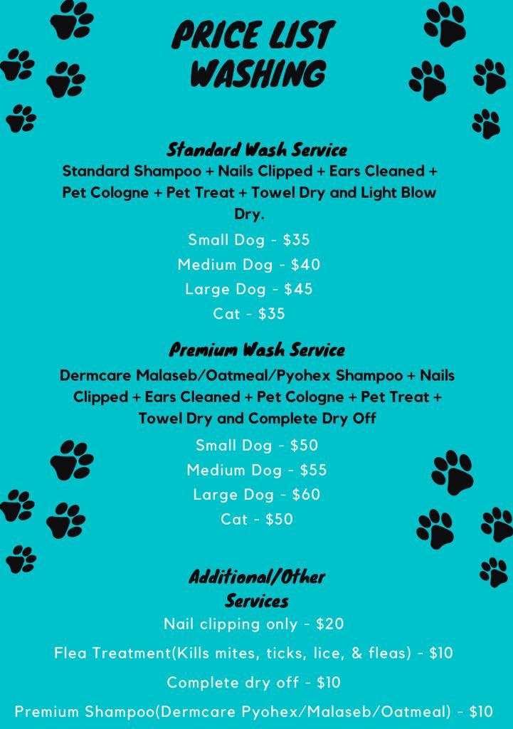 List of Prices for Grooming your Dog/Cat